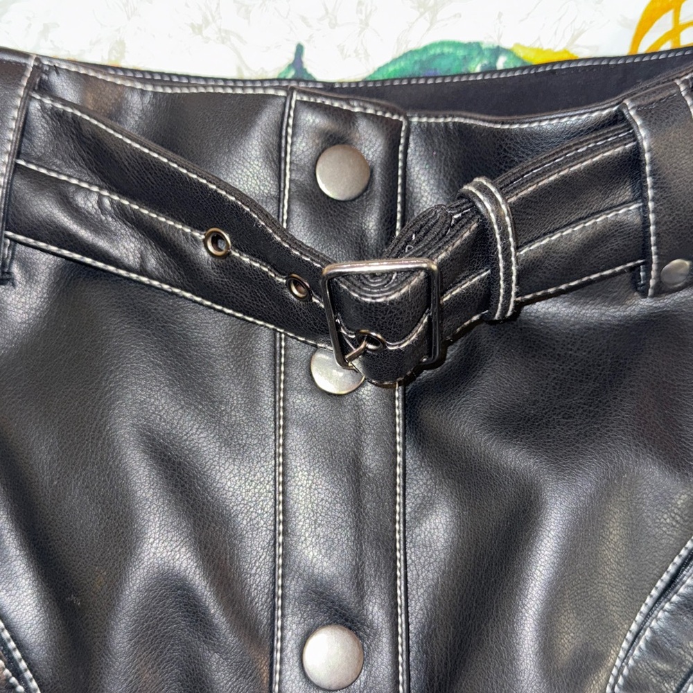 Maeve Black Faux Leather Mini Skirt with Button Accents - Picture 5 of 7